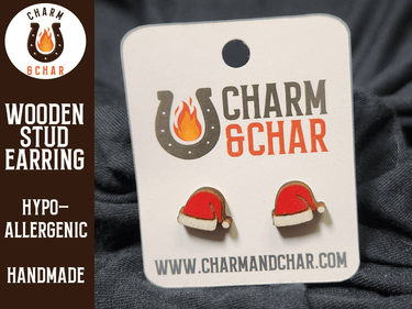 Santa Hat Wood Stud Earrings - Christmas Fashion Earring - Stud Earring - Charm and Char